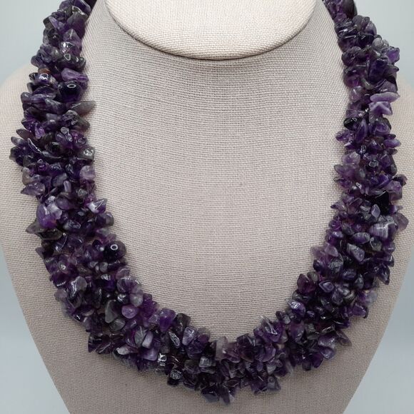 Purple Amethyst Chip Gemstone Collar Necklace, February Birthstone, 19" - Picture 3 of 10